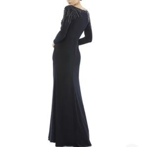 IEENA for MAC DUGGAL FAUX WRAP JERSEY GOWN W/ EMBELLISHED ACCENTS MSRP $398